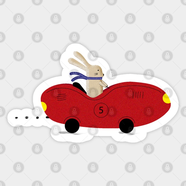 Rabbit and his car Sticker by grafart